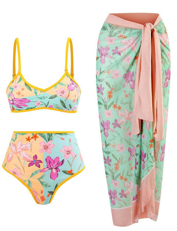 Ladies AB Side Floral Bikini Set with Salong SKSW40135