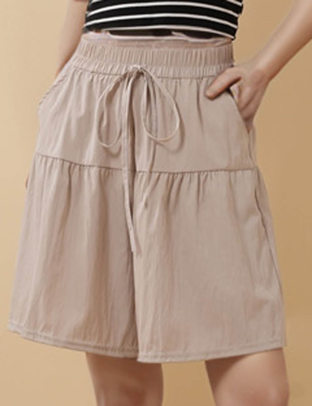 Ladies Solid Color Elastic Waiste String Tie Skort