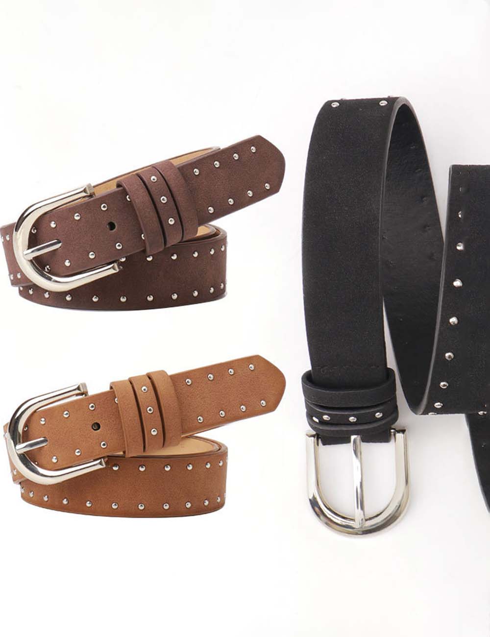 Ladies Faux Suede Metal Buckle Stud Waist Belt