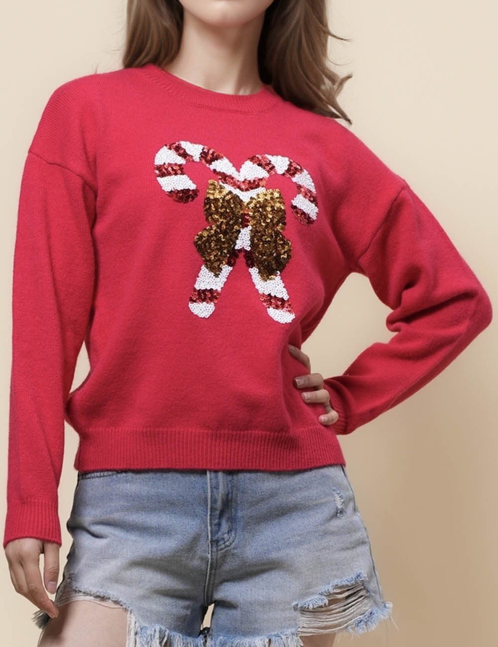Ladies Christmas Round Necl Cozy Sweater SKT41105