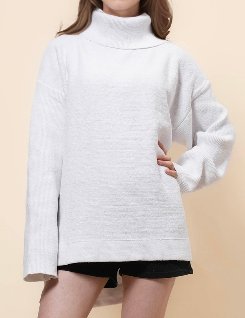 Ladies Hight Neck Solid Color Pullover Sweater SKT41085