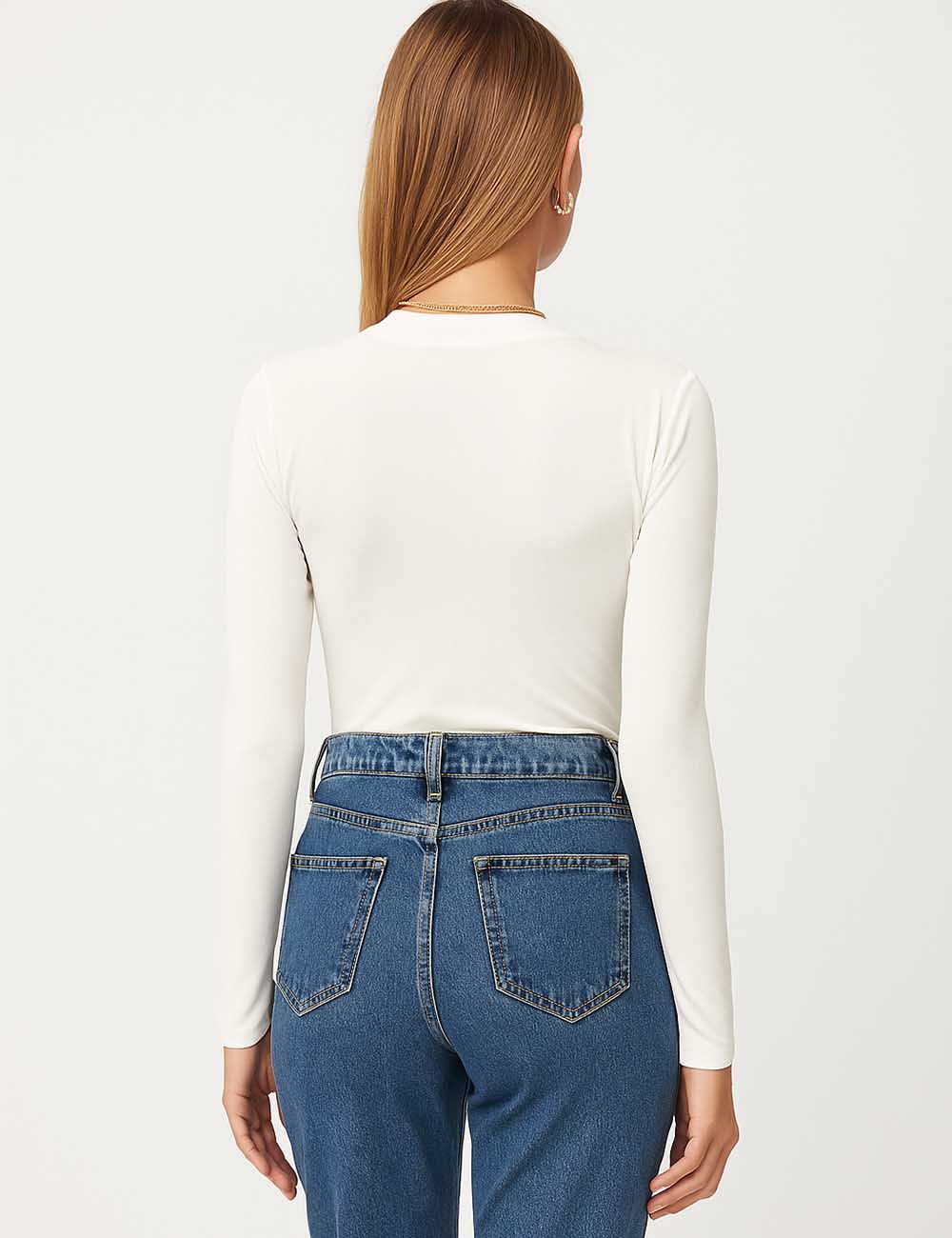 Ladies Punk Ripped Long Sleeves Slim Bodysuit