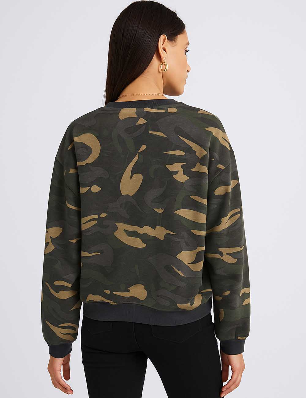 Ladies Camo Letter Round Neck Long Sleeves Sweatshirt