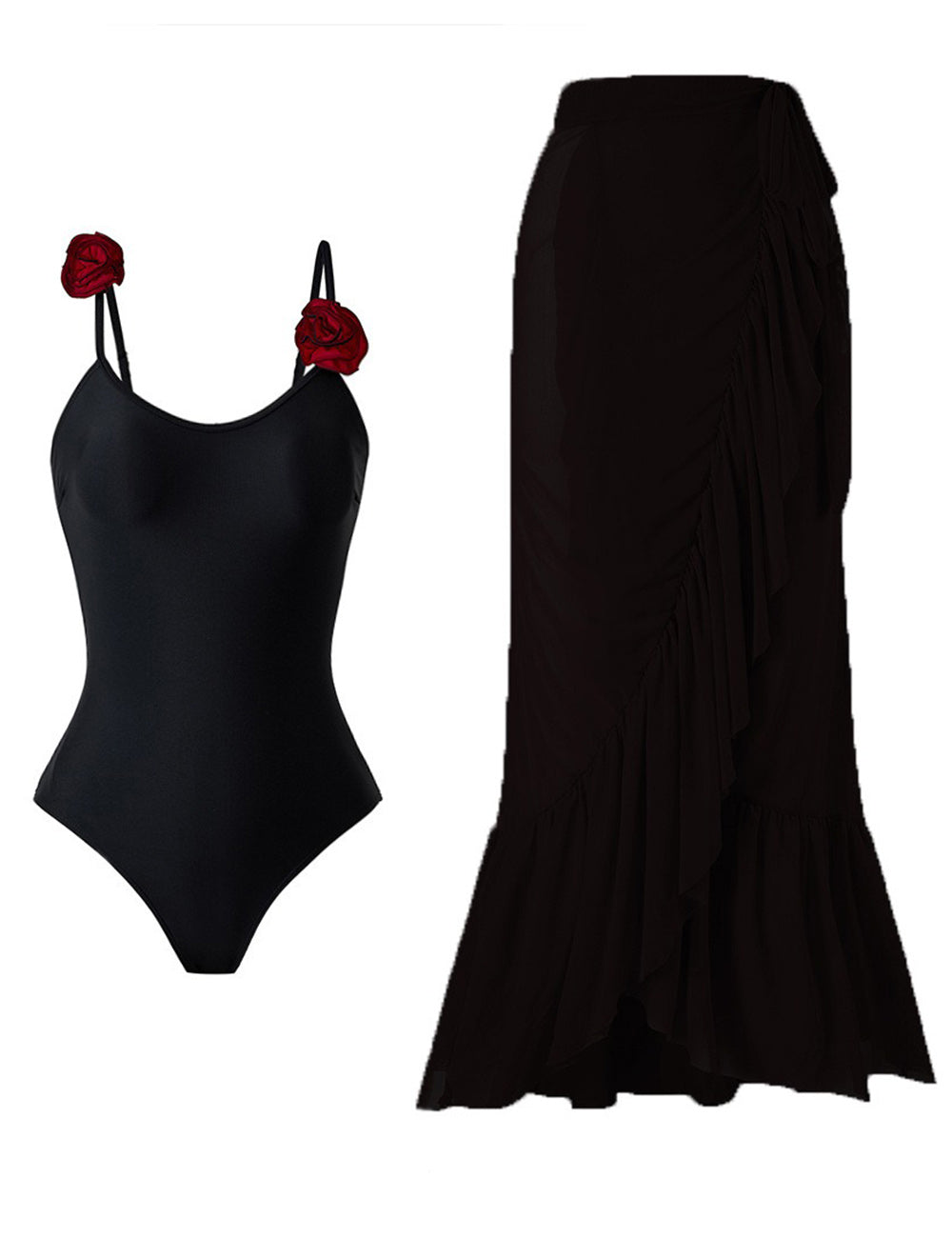 Ladies String Shoulder Red Rose One Piece Swimwear with Salong