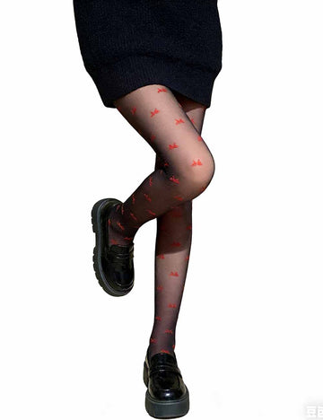 Ladies Butterfly Pattern See Sheer Non-Fleece Pantyhose