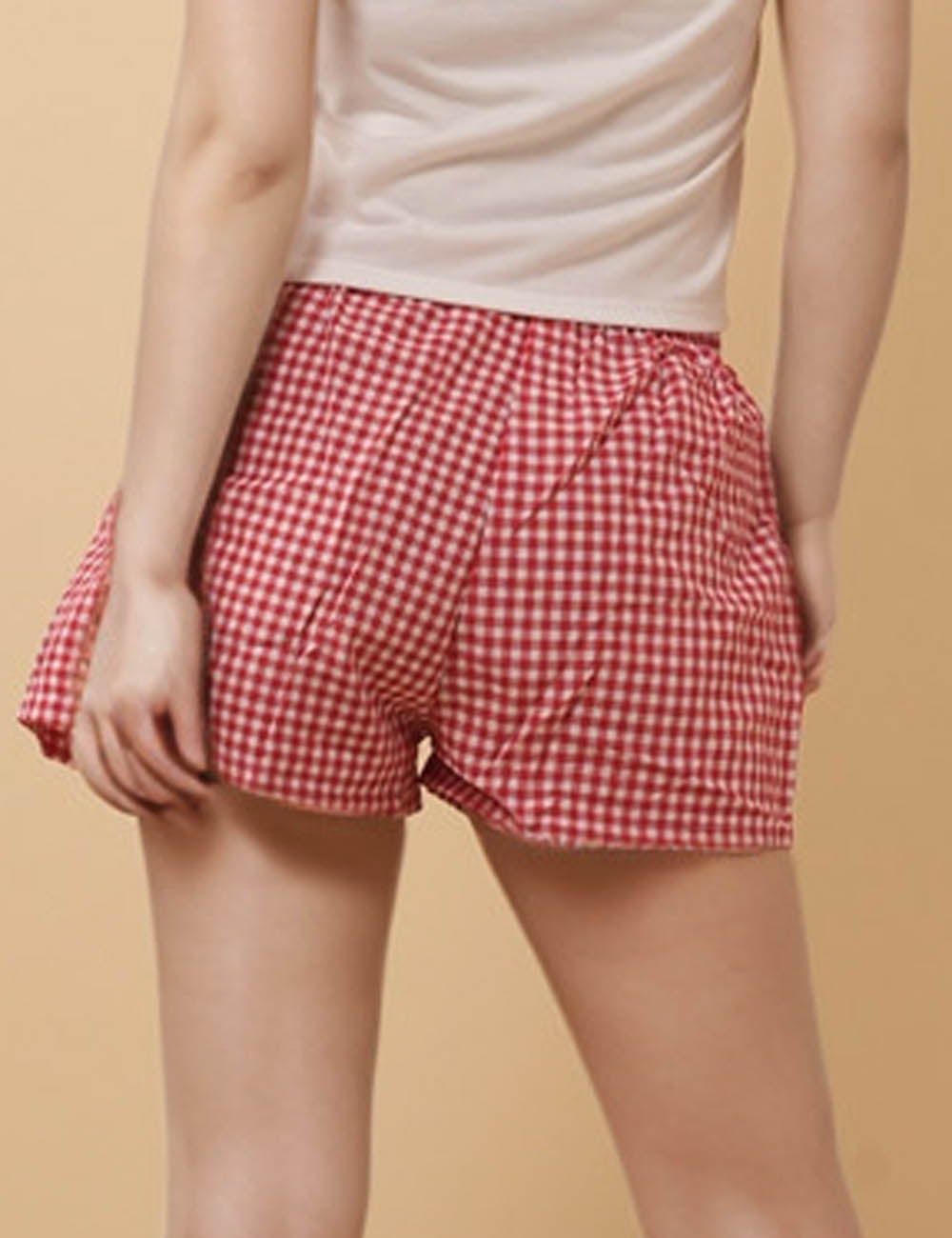 Ladies Elastic Waist Color Block Checked Shorts 8SKS51111