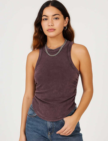 Ladies Vintage Ruched Sleeveless Cropped Tank Top