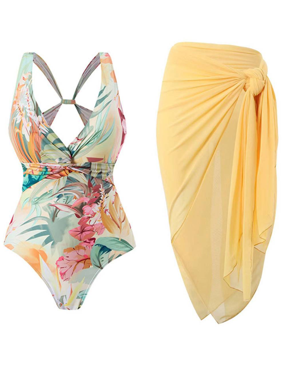Ladies Floral Print One Piece with Cover SKSW40138