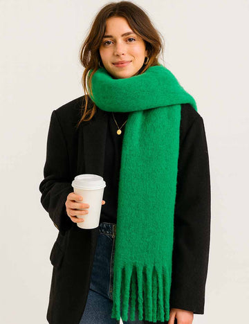 Ladies Solid Color Fringe Knit Scarf