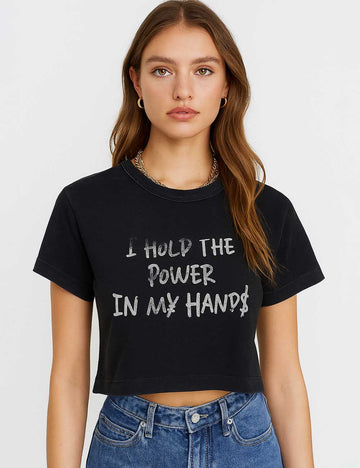 Ladies Letter Print Pullover Short Sleeves Cropped T-Shirt