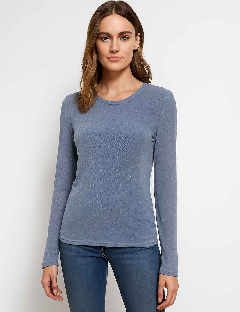 Ladies Pullover Solid Color Rhinestone Long Sleeves Layering Top