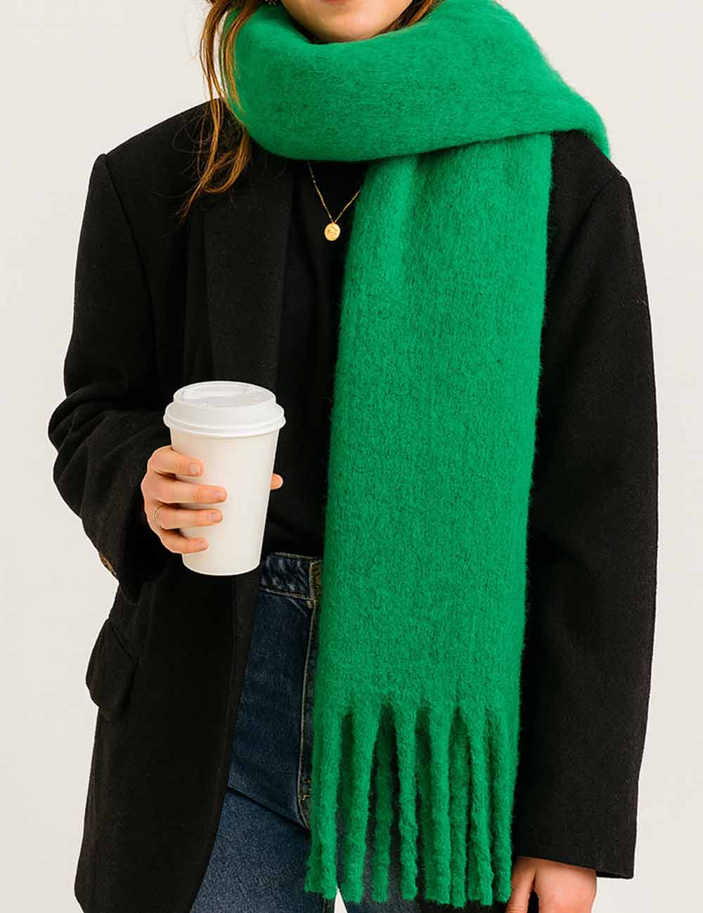 Ladies Solid Color Fringe Knit Scarf