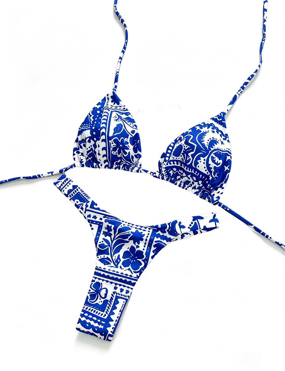 Ladies Mediterranean Tile Print Triangle Bikini Set