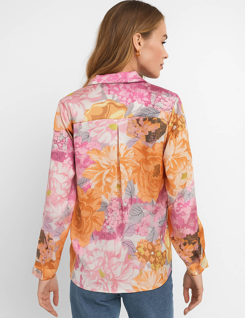 Ladies Floral Print Blouse Button Down Long Sleeves Shirt
