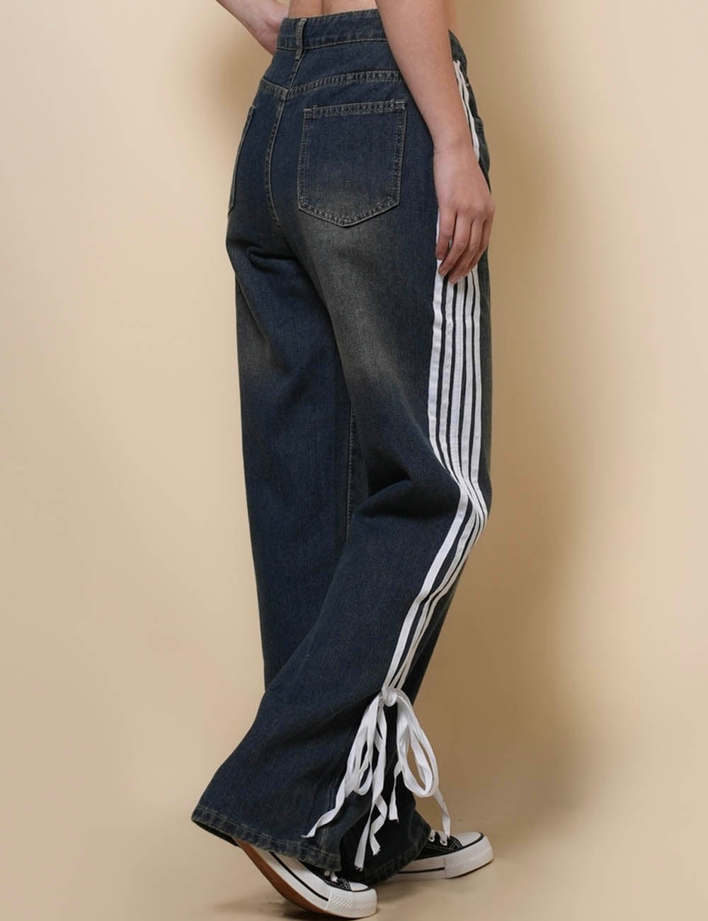 Ladies Wide Leg Side Strape Tie Denim Pants SKP50068