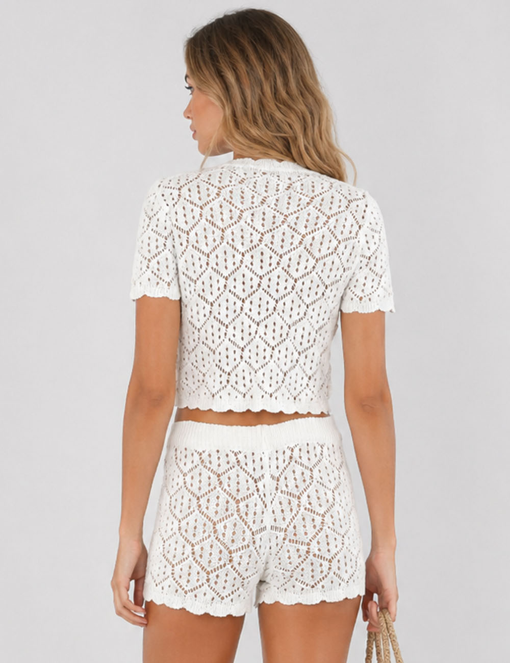 Ladies Beach Crochet Hollow-Out Top & Shorts Matching Set