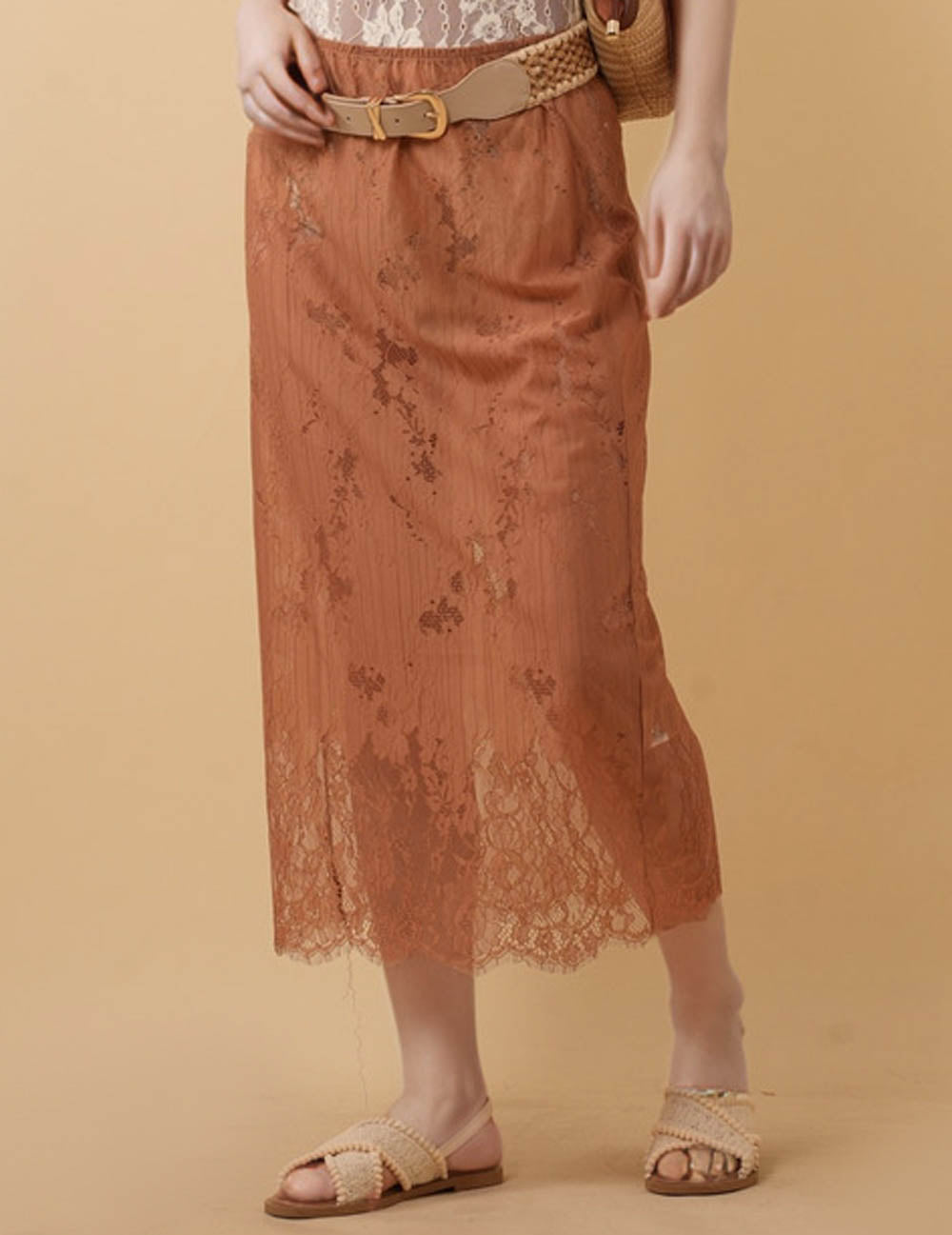 Ladies Lace Elastic Waist Midi Skirt 8SKS51451