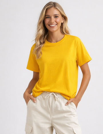 Ladies Casual Solid Color Round Neck Short Sleeves T-Shirts