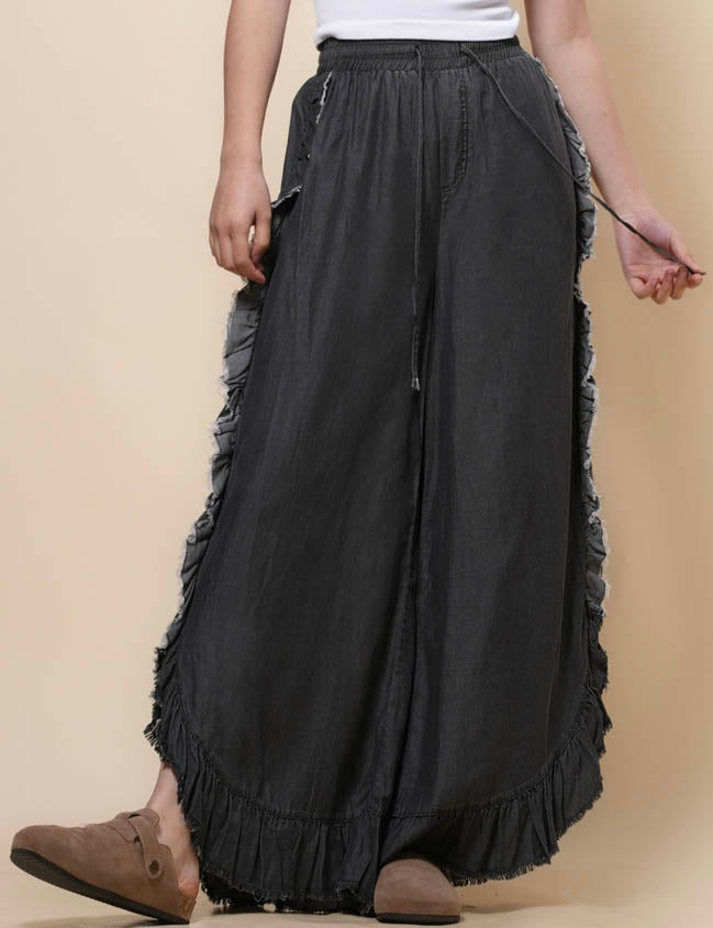 Ladies Ruffle Edge Wide Leg Elastic Waist Pants SKP41147