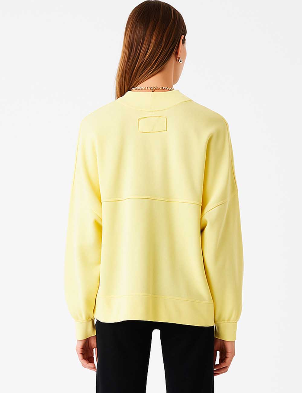 Ladies Solid Color Seam Front Open Long Sleeves Sweatshirt