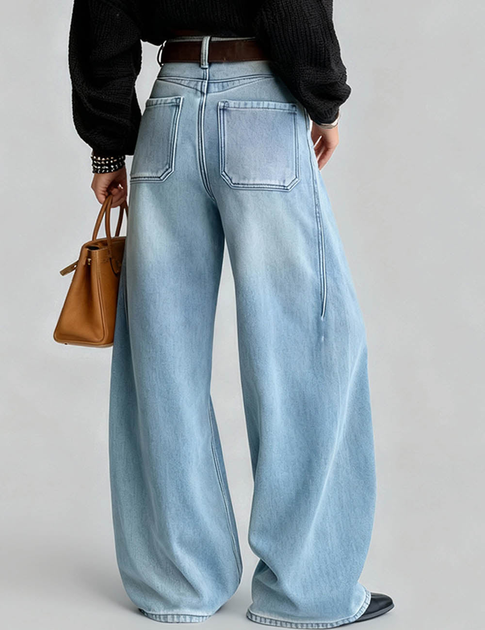 Ladies Fleece Lined Straight Wide Leg Denim Pants