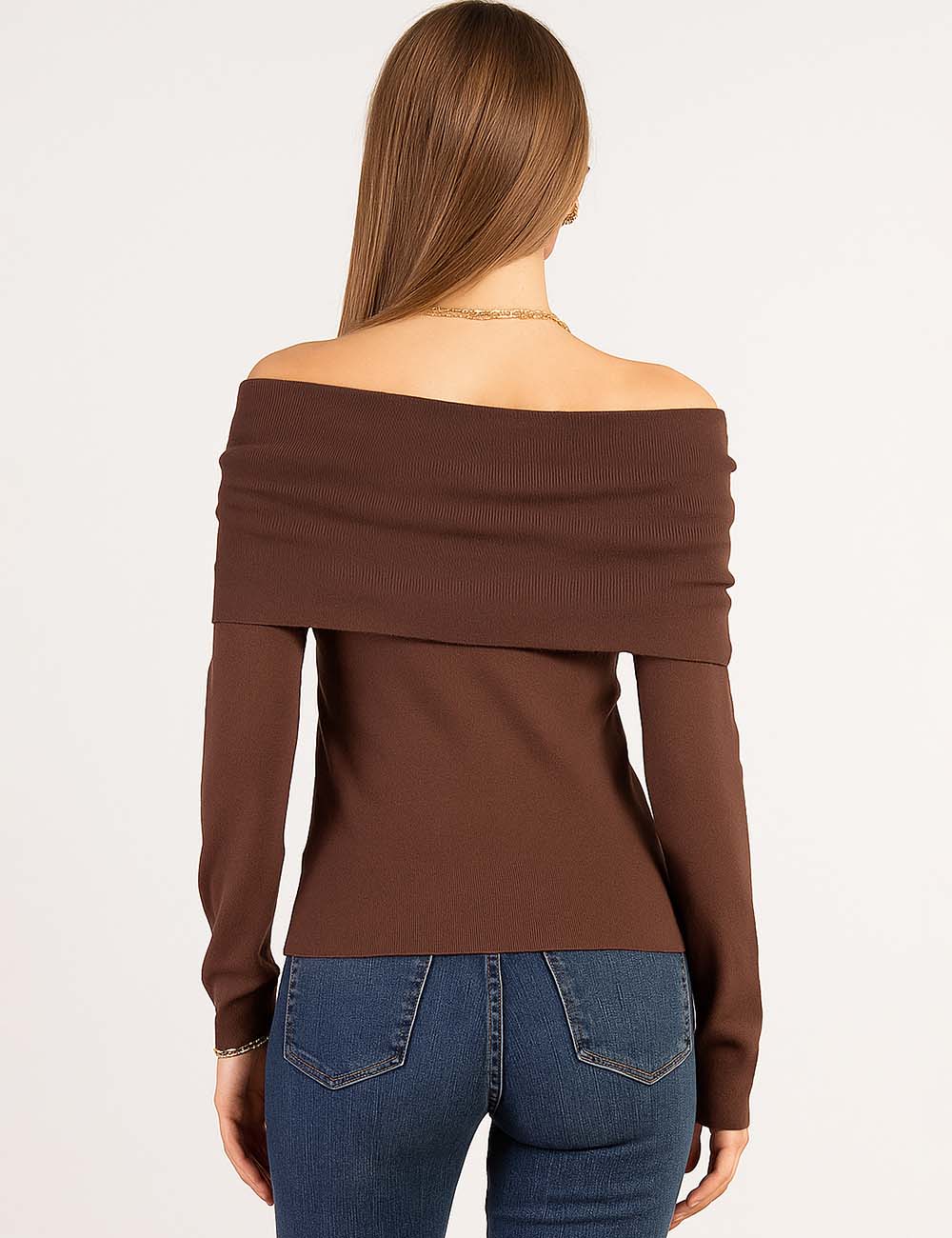 Ladies Off-Shoulder Ruched Long Sleeves Knit Top
