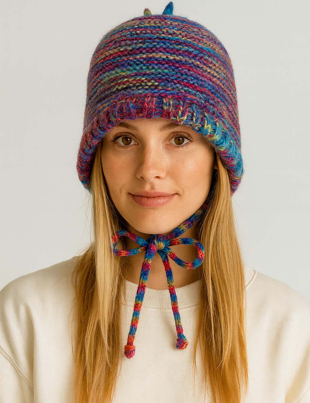 Ladies Multi Color Braided Cord Knit Hat