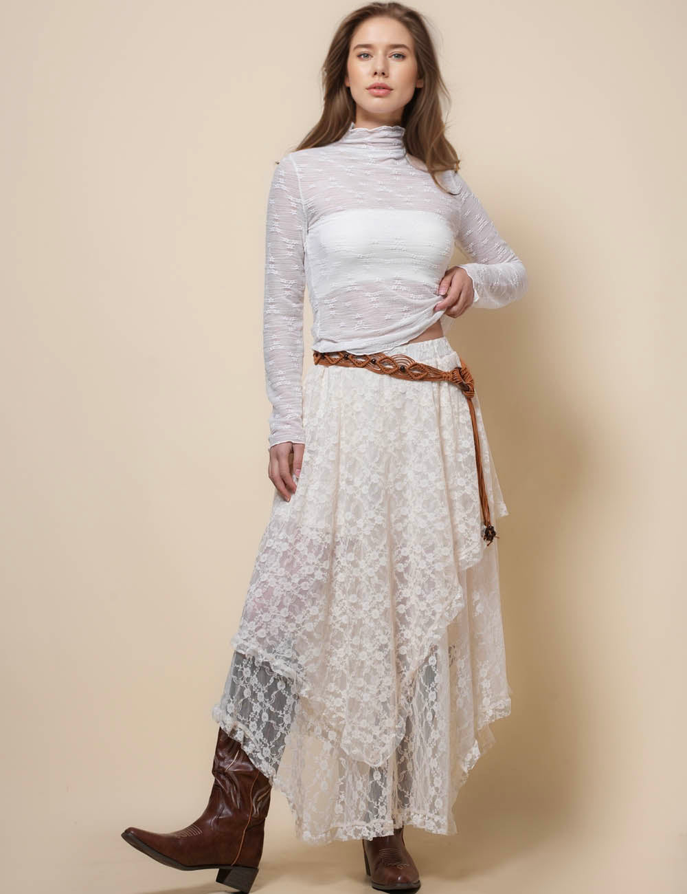 Ladies Tiny Flower See Sheer Layring Top SKT41144