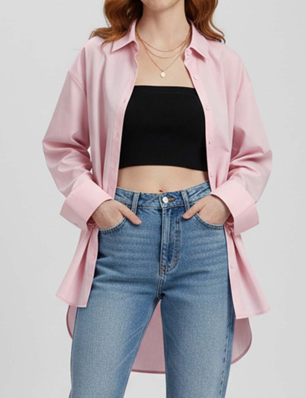 Ladies Solid Color Button Down Long Sleeves Shirt