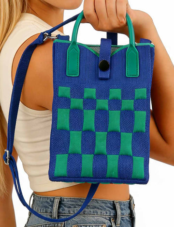 Ladies Checked Knitted Mini Mobile Phone Handbag