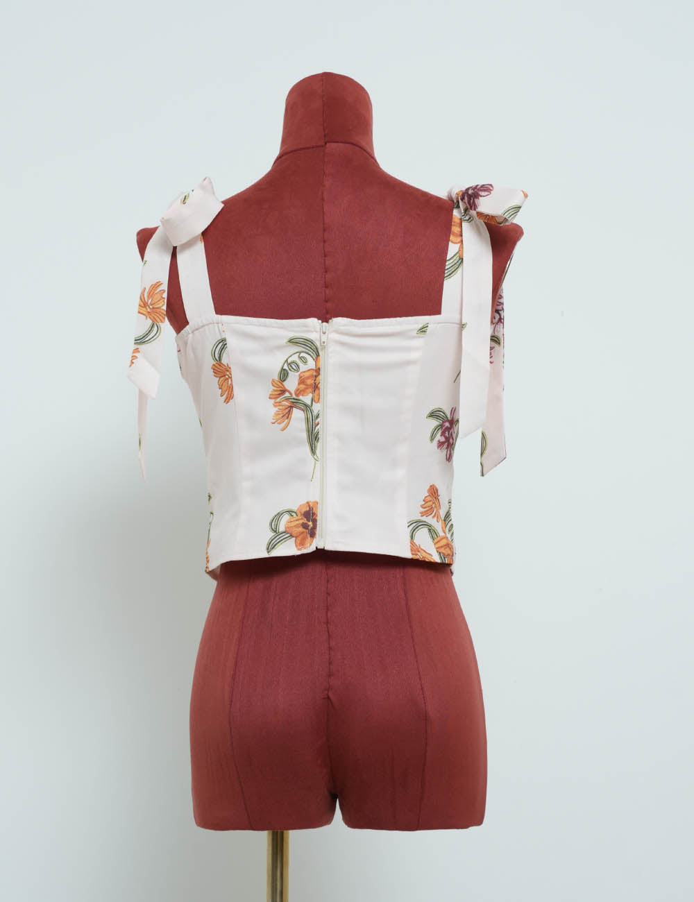 Ladies Floral Print Tie Strap Sleeveless Boned Corset Top