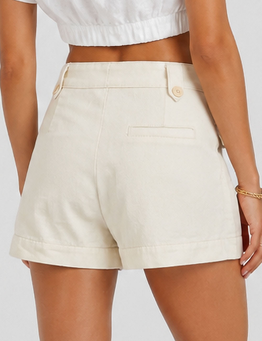 Ladies Solid Color Cargo Pocket Denim Skorts
