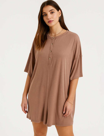 Ladies Round Neck Button Half Sleeves Wide Leg Romper
