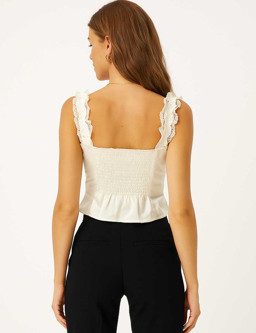 Ladies Sweetheart Neckline Embroidery Eyelet Strap Shoulder Vest