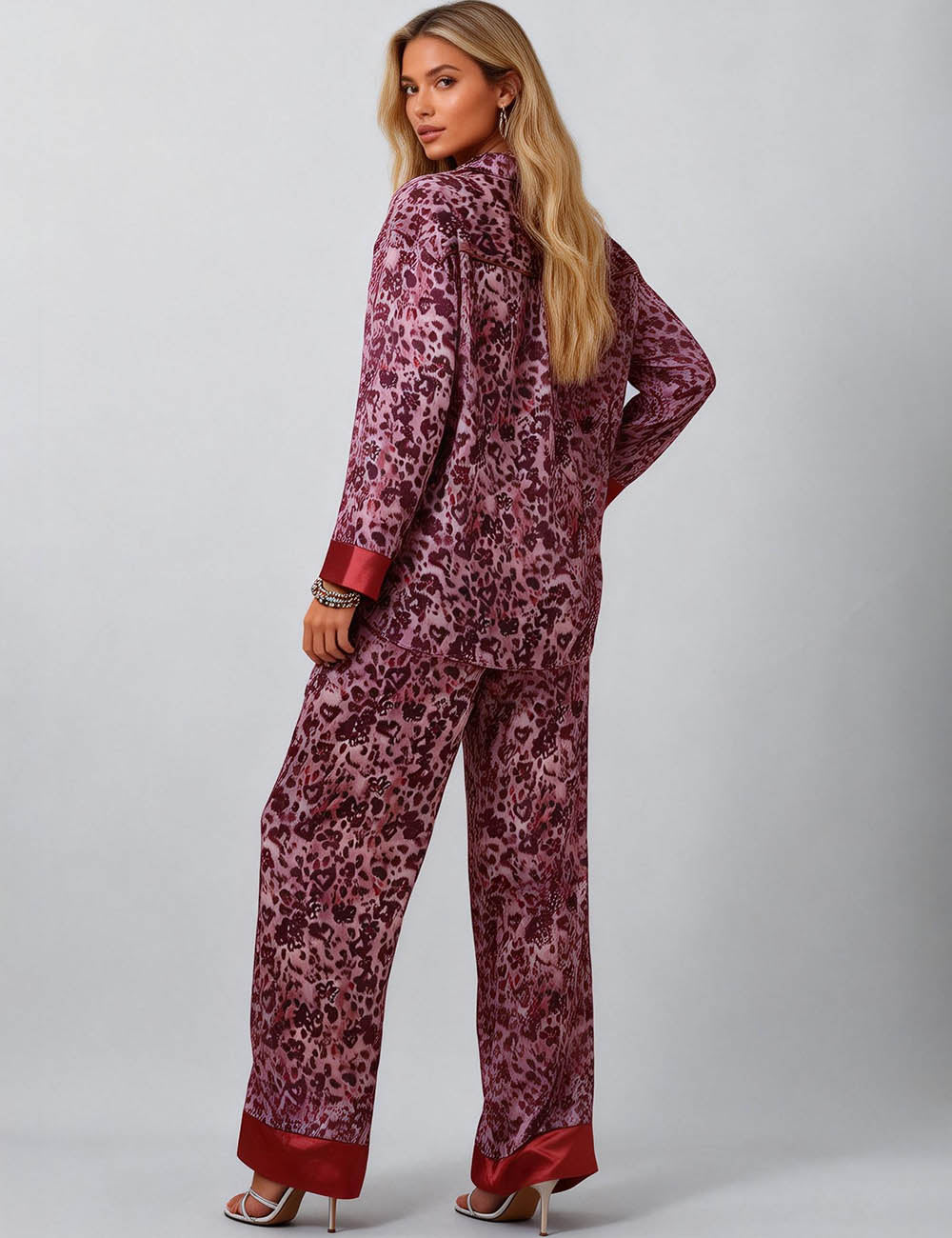 Ladies Leopard Button Closure Top & Pants Lounge Set SKST5KC1803