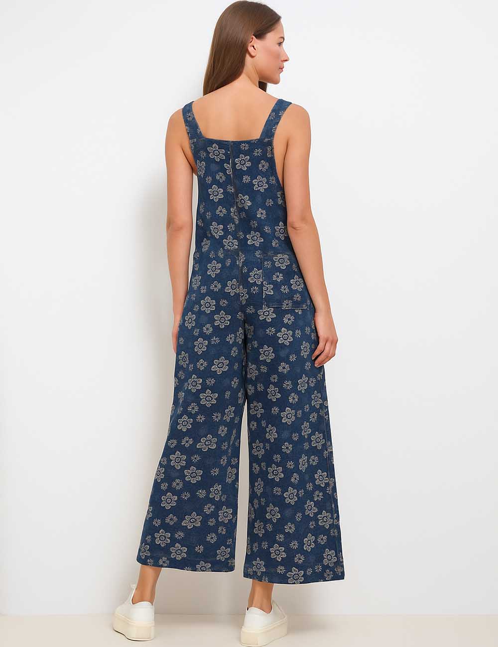 Ladies Strape Shoulder Flower Denim Jumpsuit SKJ50112