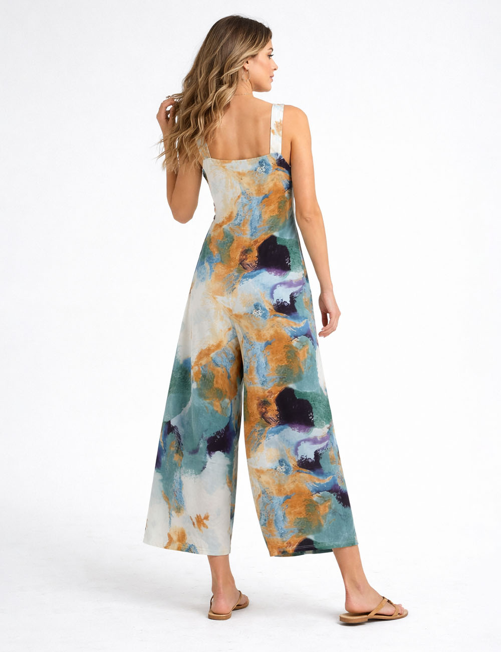 Ladies Marble Print Sleeveless Relaxed Baggy Jumpsuit