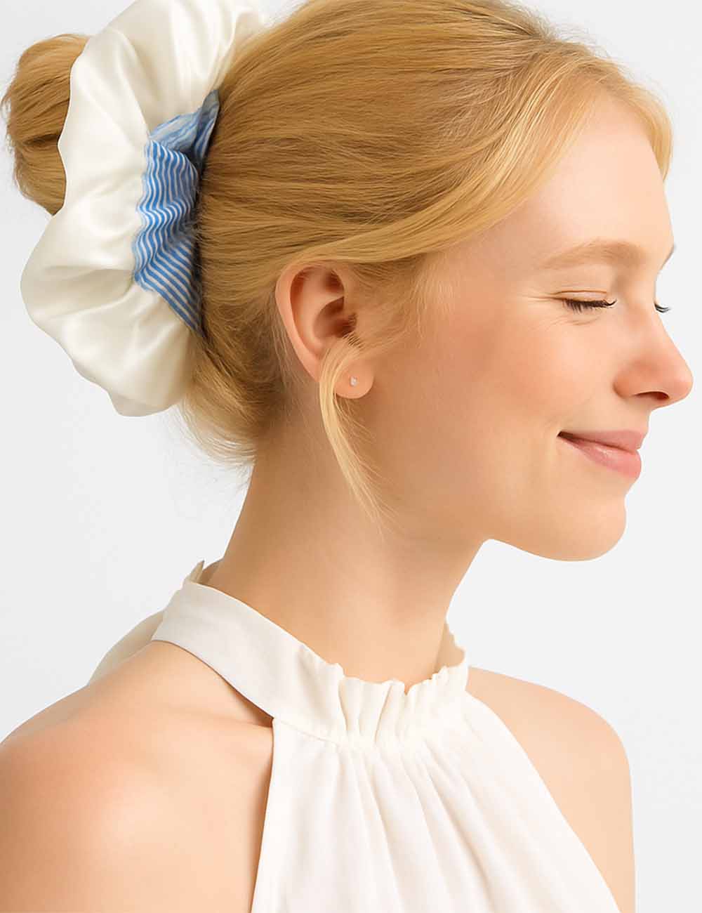 Ladies Sweet Plaid Color Block Satin Scrunchie