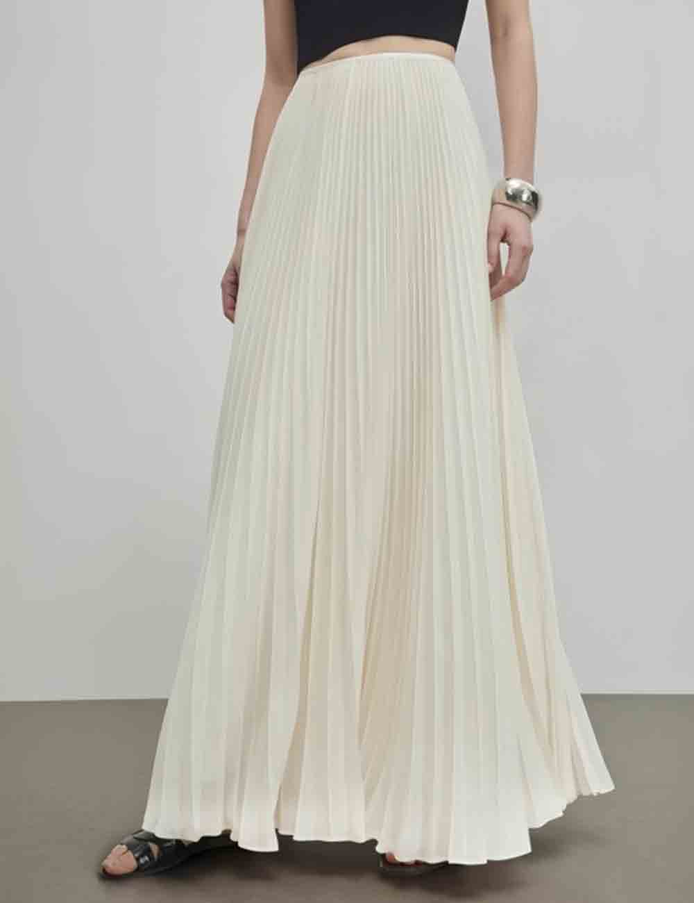 Ladies Elastic Waist Pleated Maxi Skirt