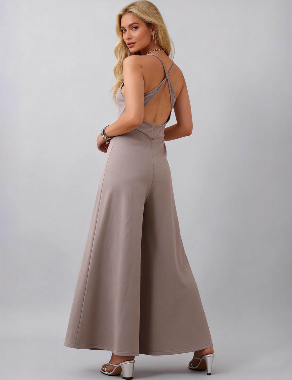 Ladies Solid Color String Shoulder Overall SKJ5M14