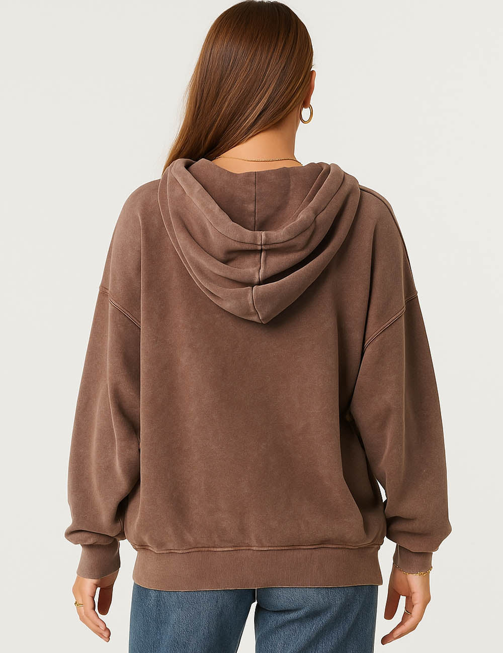 Ladies Slouchy Washed Zip Hooded Sweatshirt SKT4700