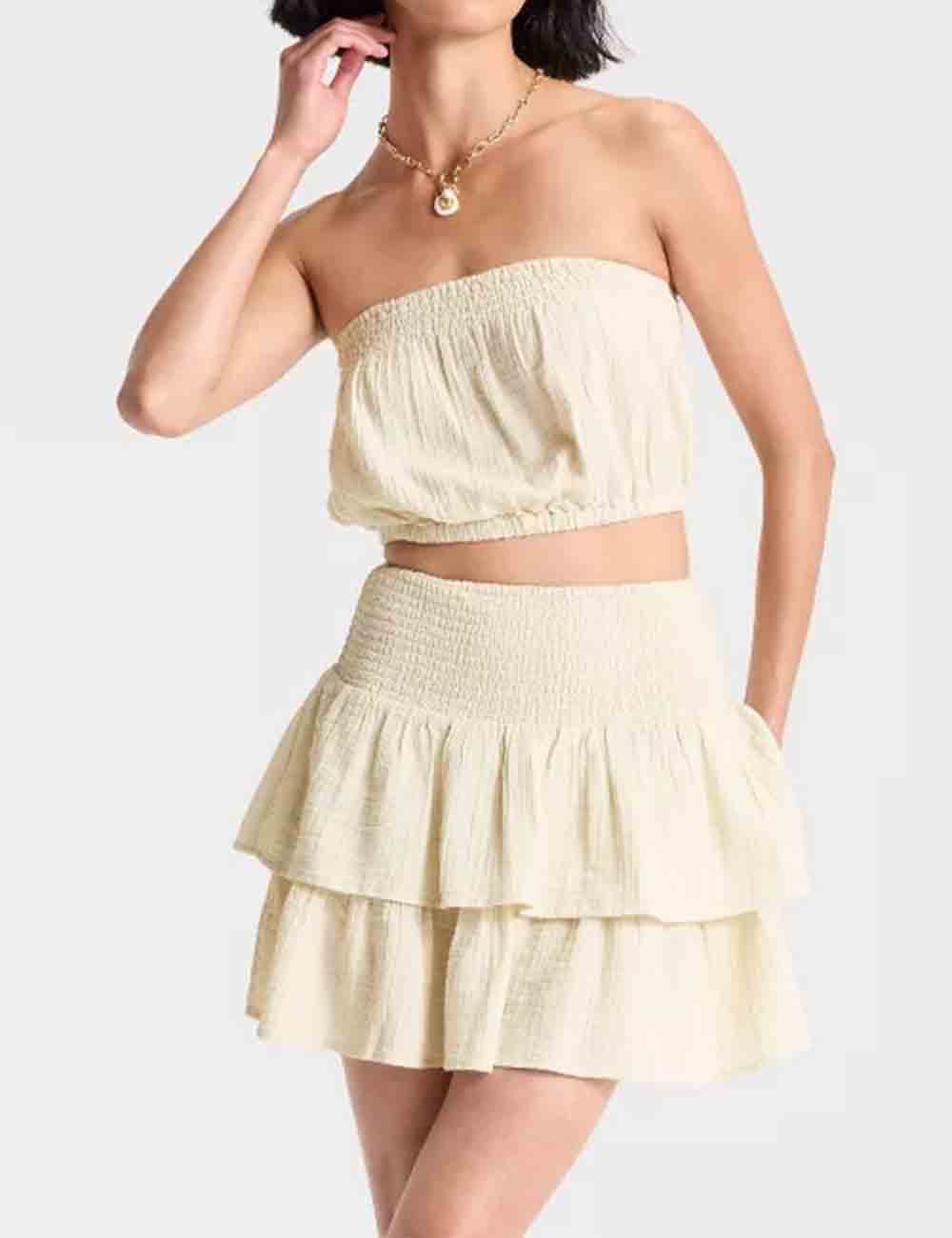 Ladies Tiered Ruffle Smocking Tube Top & Skirt Set
