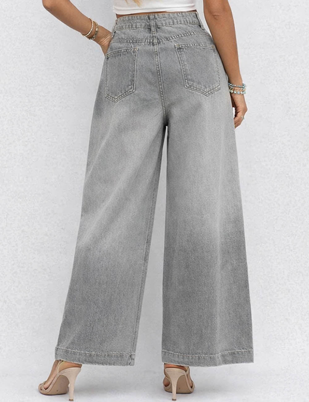 Ladies Rhinestone Baggy Jeans Wide Leg Denim Pants