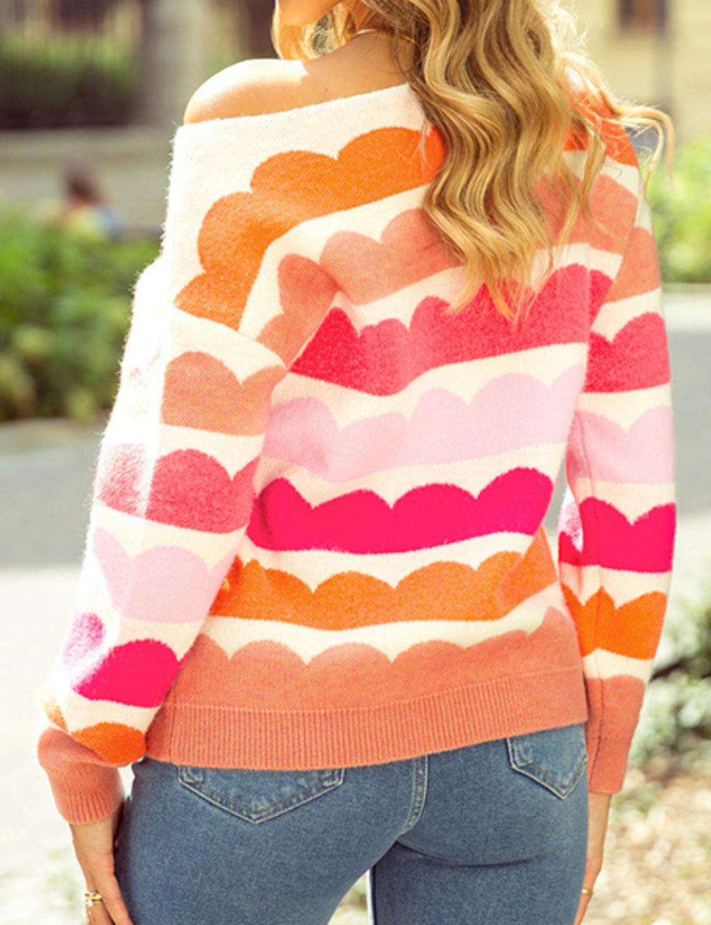 Ladies Color Block Long Sleeves Pullover Sweater SKT5015