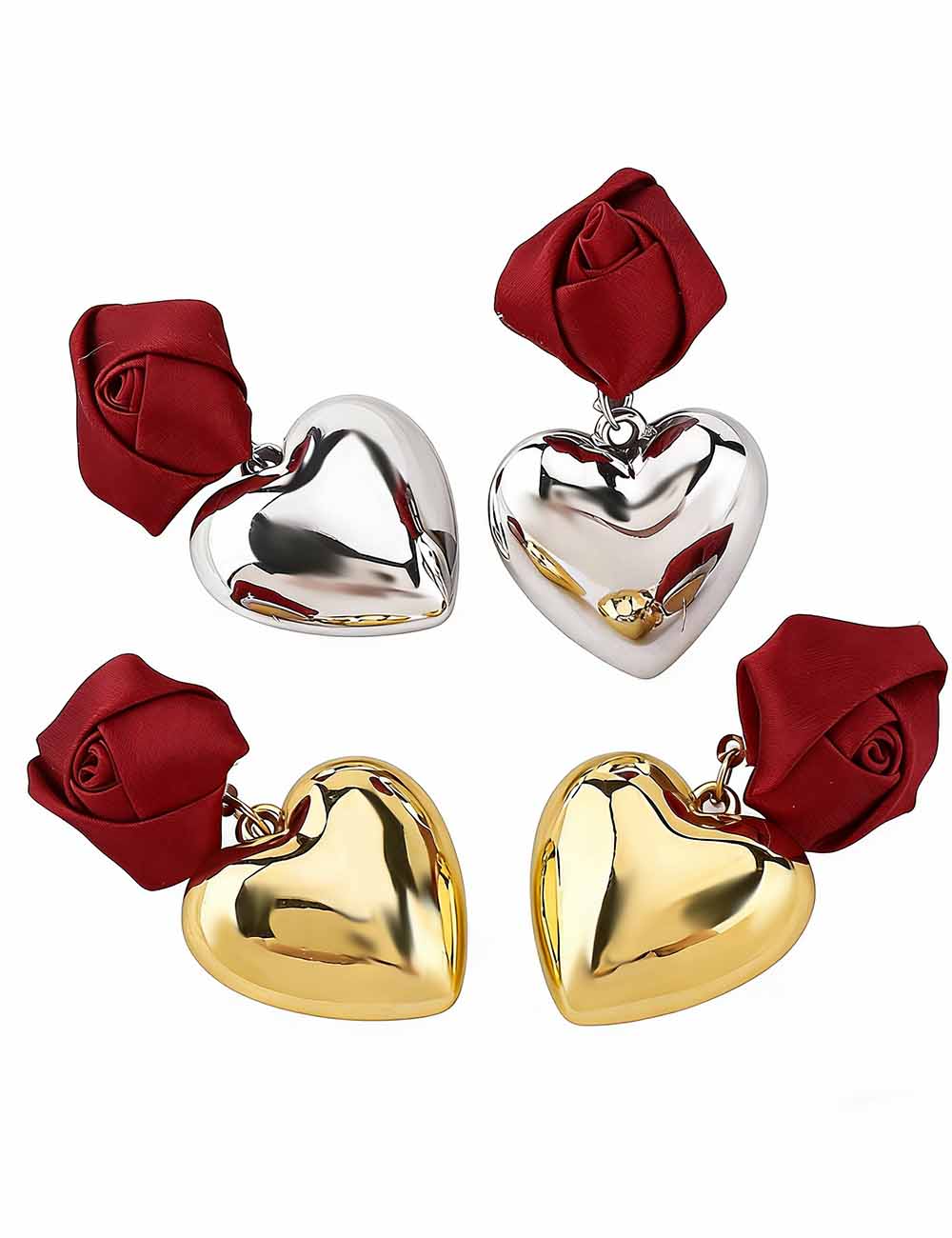 Ladies Valentine's 3D Rose Heart Pendant Earrings