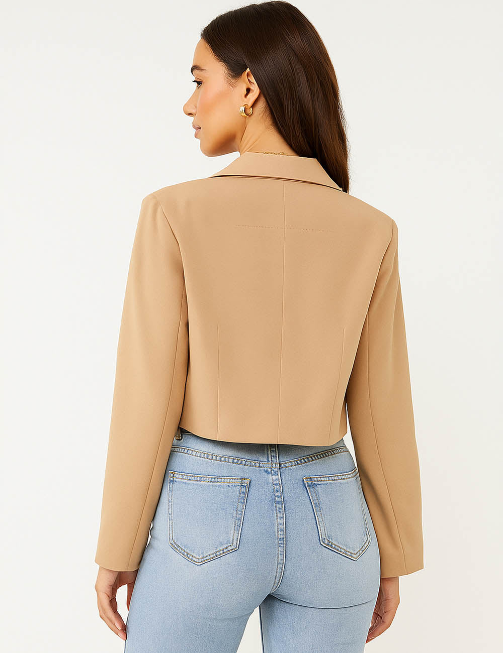 Ladies Solid Color Lapel Collar Button Front Crop Jacket