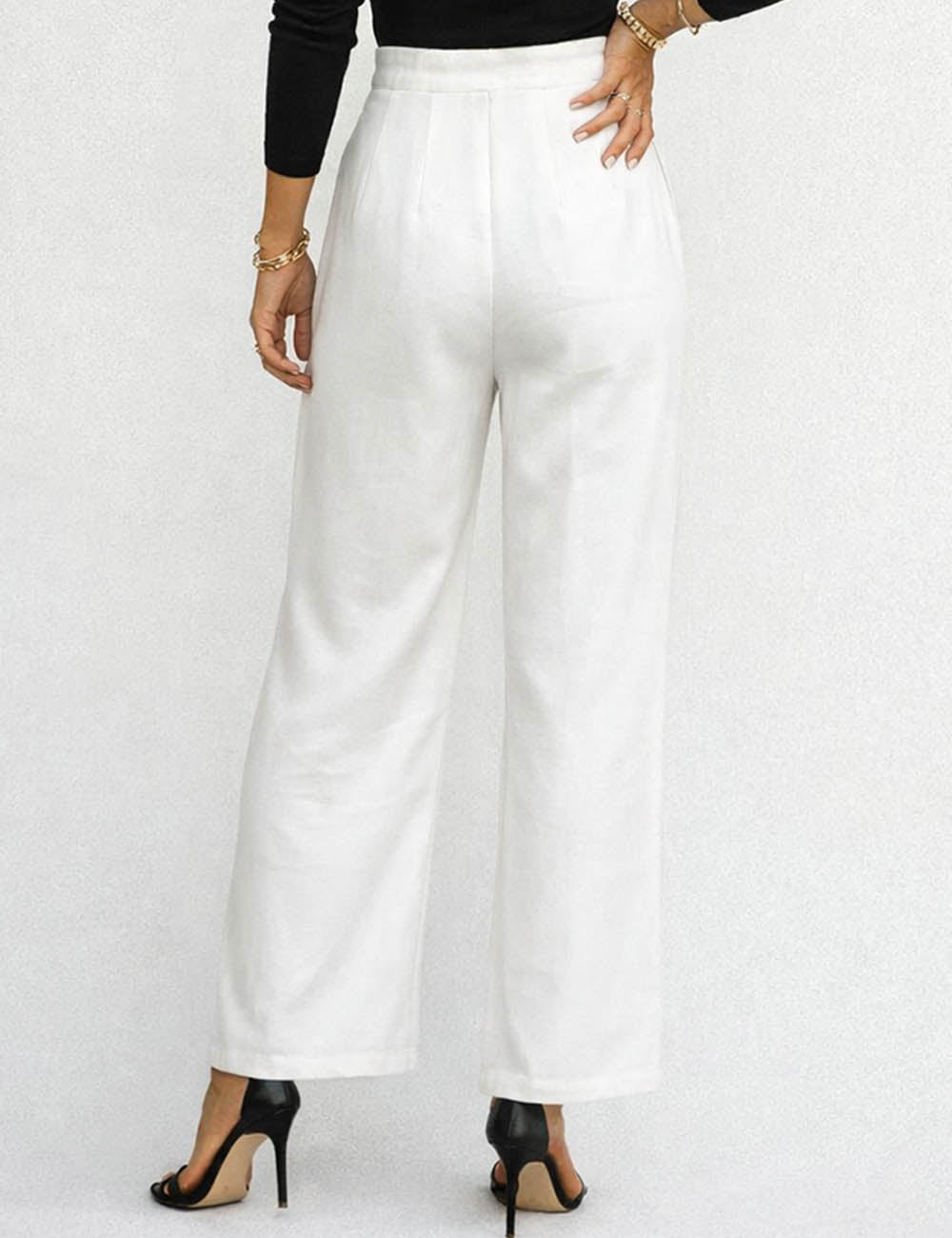 Ladies Chic Irregular Metal Buckle Waist Wide Leg Pants