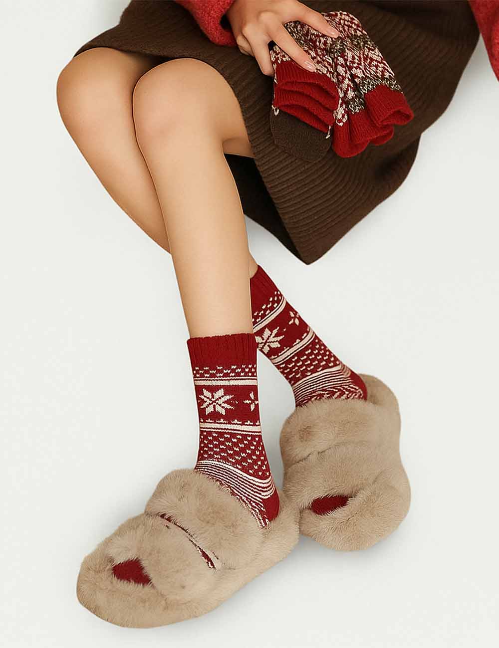Ladies Christmas Winter Warm Fair Isle Knit Midi Calf Socks