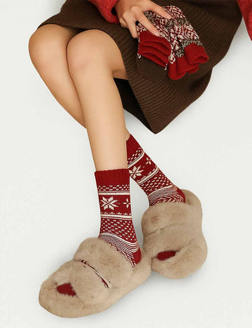 Ladies Christmas Winter Warm Fair Isle Knit Midi Calf Socks