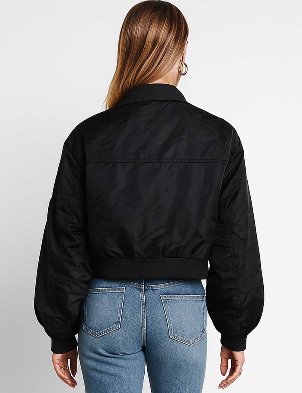 Ladies Double Breasted Cropped Hybrid Bomber Blazer Jacket